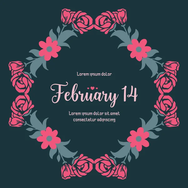 Patrón romántico marco de flores de rosa roja, para un elegante diseño de tarjeta de felicitación 14 Febrero. Vector — Archivo Imágenes Vectoriales