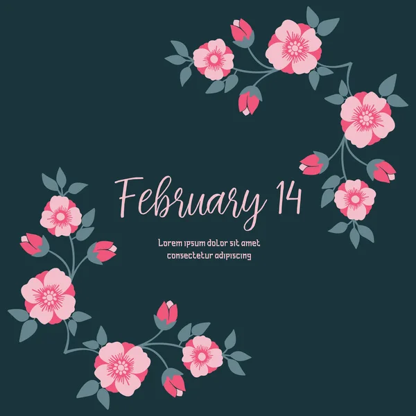 Elegante marco de corona rosa rosa y patrón de hoja única, para el diseño romántico 14 Febrero tarjeta de invitación. Vector — Archivo Imágenes Vectoriales
