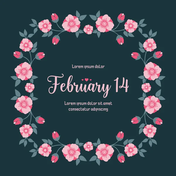 Elegante marco de corona rosa rosa y patrón de hoja única, para el diseño romántico 14 Febrero tarjeta de invitación. Vector — Archivo Imágenes Vectoriales