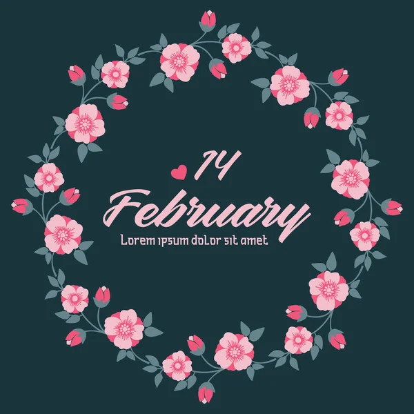 Einladungskartenentwurf für den 14. Februar, mit romantischem Blatt- und Blumenrahmendesign. Vektor — Stockvektor