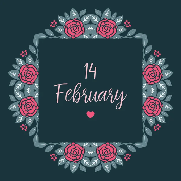 Pattern shape elegant of leaf and rose flower frame, for romantic 14 February wallpaper design. Vector — Stock Vector