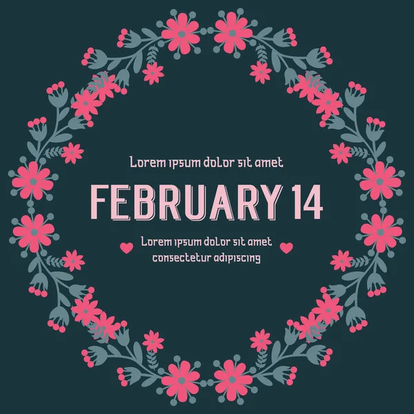 Multitud de hermosa hoja y marco de flores, para 14 Febrero diseño de plantilla de póster. Vector — Vector de stock