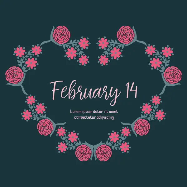 Elegante adorno de hoja y marco floral, para romántico 14 Febrero diseño de tarjetas de felicitación. Vector — Archivo Imágenes Vectoriales
