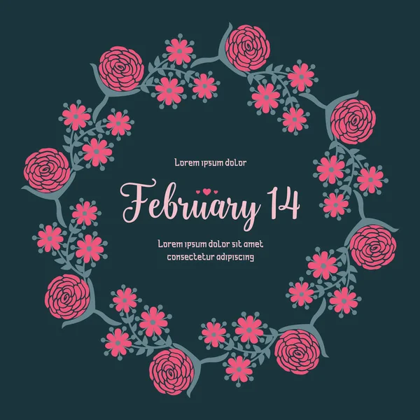 Elegante adorno de hoja y marco floral, para romántico 14 Febrero diseño de tarjetas de felicitación. Vector — Archivo Imágenes Vectoriales