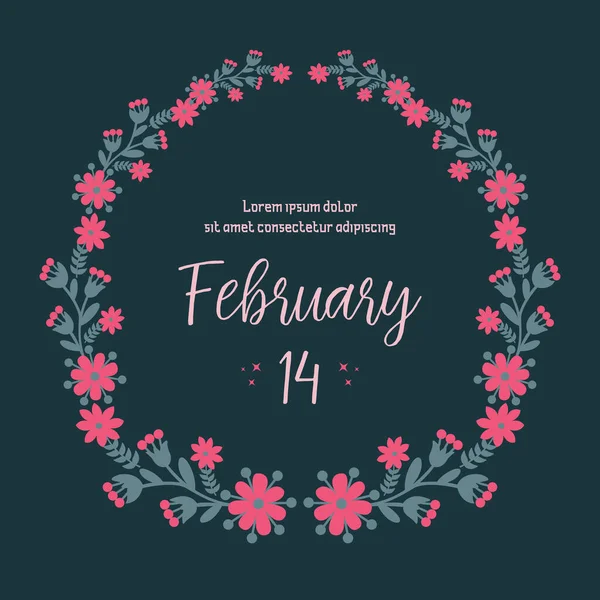 El patrón de belleza de la hoja y marco de corona rosa, para el concepto único tarjeta de felicitación 14 Febrero. Vector — Archivo Imágenes Vectoriales