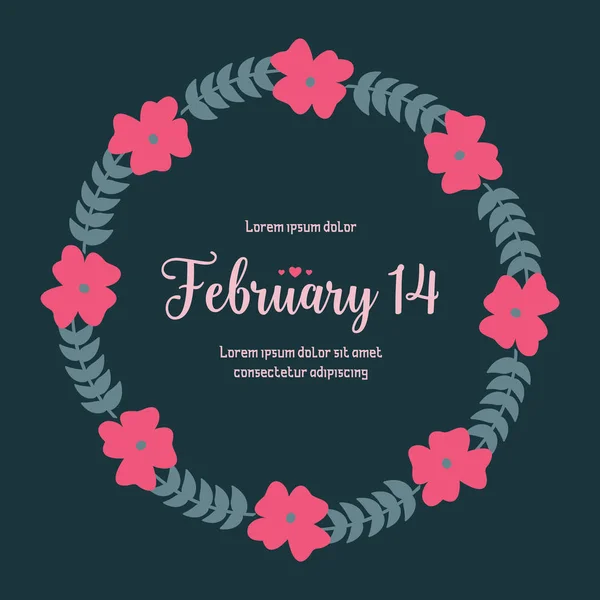 Elegante diseño de hoja y marco floral rosa, para de romántico 14 Febrero tarjeta de felicitación plantilla de diseño. Vector — Archivo Imágenes Vectoriales