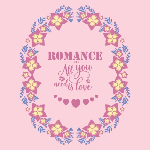 Design romântico de folha bonita e moldura floral, para design de cartão de convite romance. Vetor — Vetor de Stock