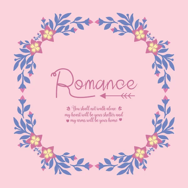 Romance Card mall, med elegant rosa bakgrund, med blad och blommig ram design. Vektor — Stock vektor