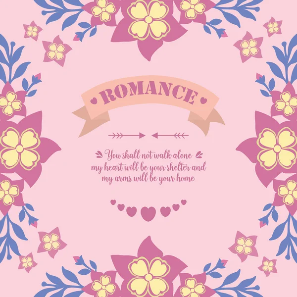 Romance cartão decoração, com padrão elegante de folha e moldura floral. Vetor — Vetor de Stock