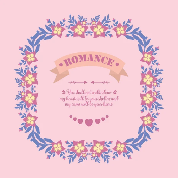 Ρομαντική Κάρτα Πρόσκλησης, με κομψό σχέδιο φύλλων και ροζ στεφάνι. Διάνυσμα — Διανυσματικό Αρχείο