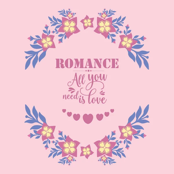 Prosty wzór ramki z liści i różowego wieńca, do romantycznego projektu kartki okolicznościowej. Wektor — Wektor stockowy