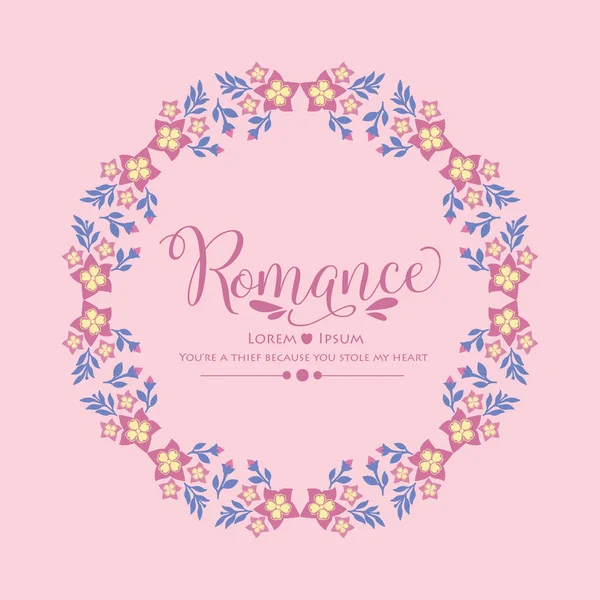 Hoja de ornamento y marco floral rosa, para un elegante patrón de decoración de póster romántico. Vector — Vector de stock