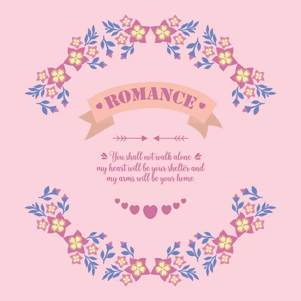 Folha de ornamento e moldura floral rosa, para elegante padrão de decoração de pôster de romance. Vetor —  Vetores de Stock