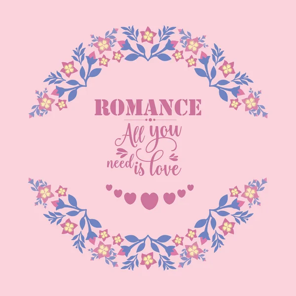 Design de modelo para cartão de romance, com estilo bonito de folha e quadro floral. Vetor — Vetor de Stock