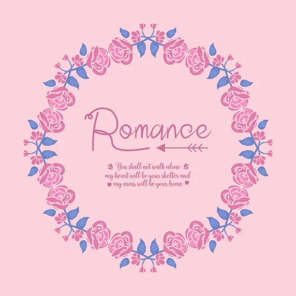 Diseño de la plantilla de tarjeta de felicitación Romance, con hoja elegante y rosa rosa diseño de marco de flores. Vector — Vector de stock