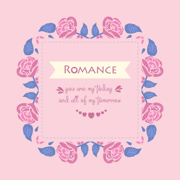Design de cartão de romance elegante, com belo papel de parede, decoração bonito de folha e moldura de flor. Vetor — Vetor de Stock