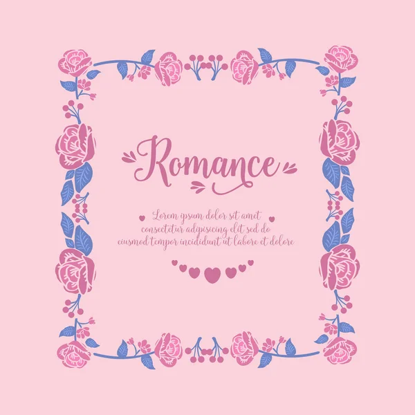 Padrão simples de cartão de saudação romântica, com folha e coroa rosa moldura única. Vetor — Vetor de Stock