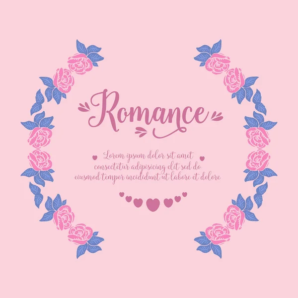 Elegant decoration of leaf and pink rose flower frame, for seamless romance invitation card design. Vector — Stock Vector