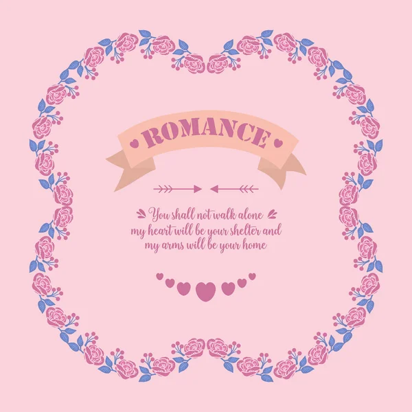 Forma moderna de tarjeta de felicitación romántica, con un patrón único de hoja y marco de corona de rosa rosa. Vector — Vector de stock