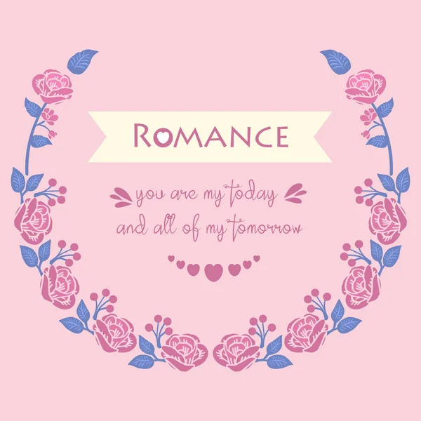 Forma moderna do cartão de saudação romântica, com padrão único de folha e rosa rosa moldura grinalda. Vetor — Vetor de Stock