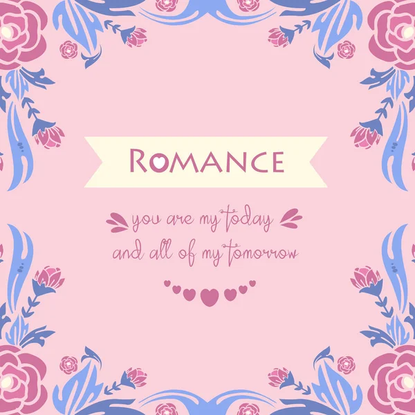 Affisch design för romantisk dag, med elegant stil blad och blommig ram. Vektor — Stock vektor