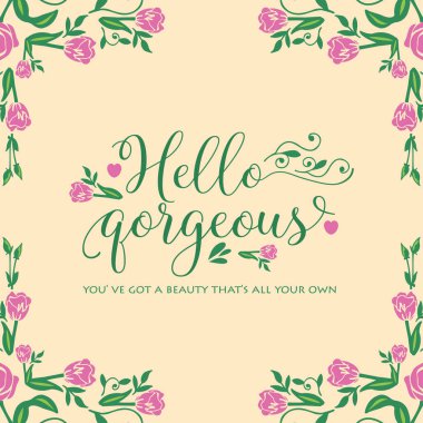 Merhaba muhteşem kart tasarımı, yaprak ve çiçek desenli. Vektör