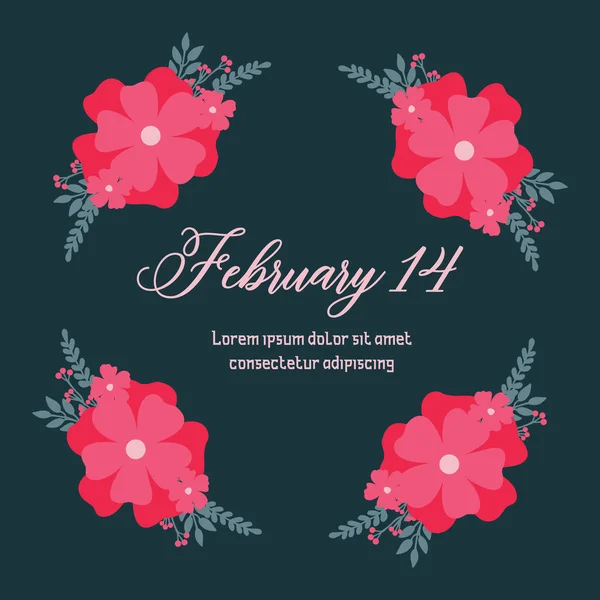 El diseño de la tarjeta de invitación de celebración del 14 de febrero, con hermosa hoja adornada y marco de flores. Vector — Archivo Imágenes Vectoriales