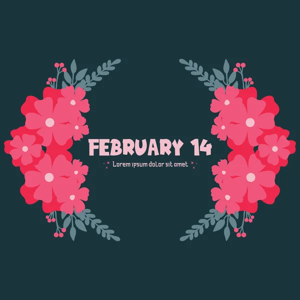 Unique shape of leaf and pink floral frame, for 14 February greeting card wallpaper design. Vector — Stock Vector