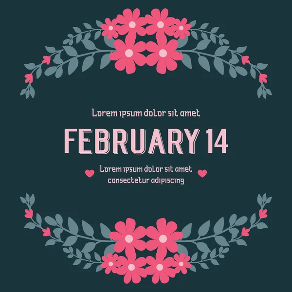 Diseño de fondos de pantalla de tarjetas de invitación para el 14 de febrero, con marco sin costuras de hojas y flores. Vector — Vector de stock