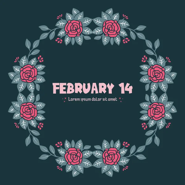 Moderní tvar listové a růžové růžové květinové rámečky, pro romantický design přání 14. února. Vektor — Stockový vektor