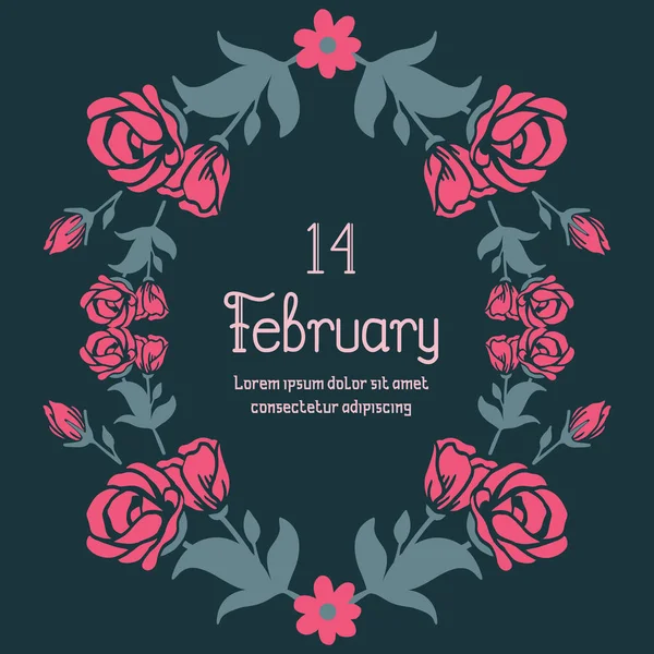 Hermosa decoración de hoja y marco floral, para 14 Febrero tarjeta de felicitación diseño de papel pintado. Vector — Archivo Imágenes Vectoriales
