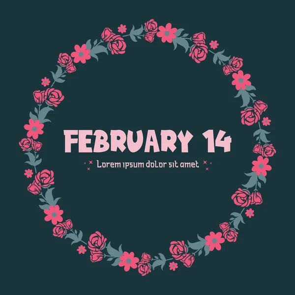 El 14 Febrero concepto de tarjeta de invitación celebración, con elegante hoja adornada y marco de flores. Vector — Vector de stock