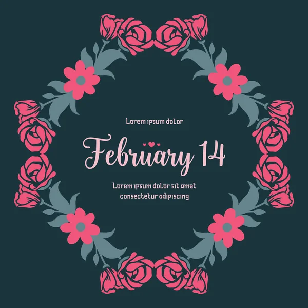 Hermoso marco de corona de rosa rosa, para el diseño de tarjetas de invitación 14 Febrero. Vector — Archivo Imágenes Vectoriales