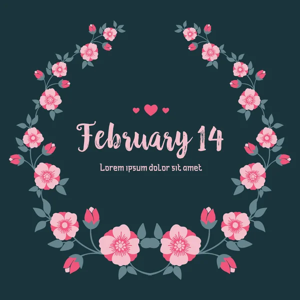 Elegante forma de hoja y marco de flores de color rosa, para el diseño romántico 14 Febrero tarjeta de invitación plantilla. Vector — Vector de stock