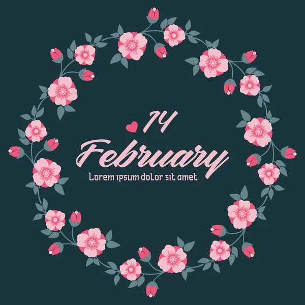 精致的叶型和粉红色的花框，为浪漫的2月14日请柬模板设计。 B.病媒 — 图库矢量图片