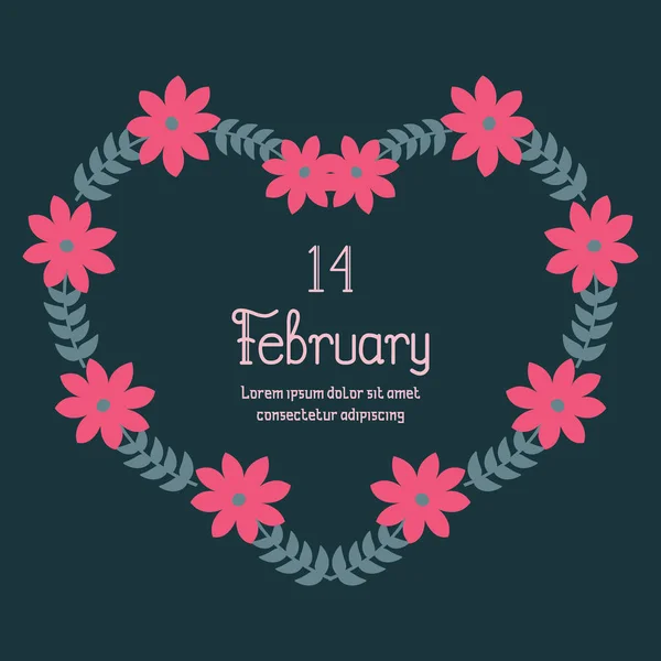 Dekoratív keret zökkenőmentes levél és rózsaszín koszorú, elegáns 14 Február poszter design. Vektor — Stock Vector