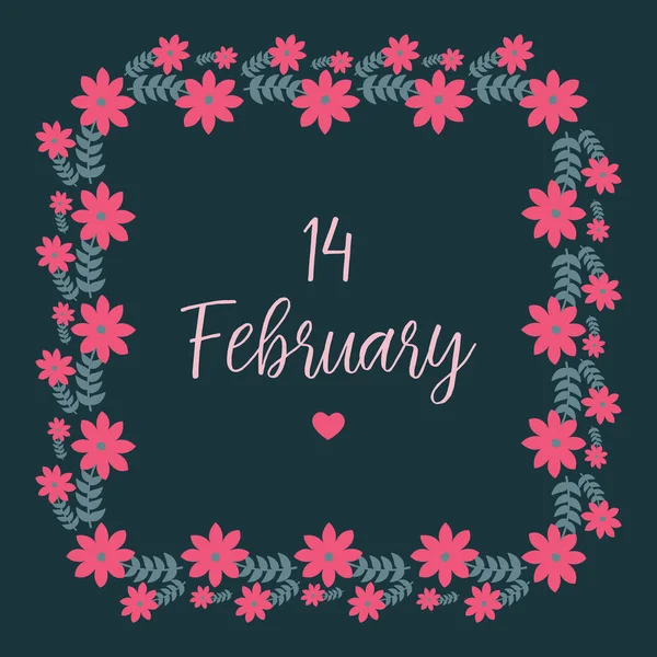 Moldura decorativa com sem costura de folha e grinalda rosa, para design elegante cartaz 14 Fevereiro. Vetor — Vetor de Stock