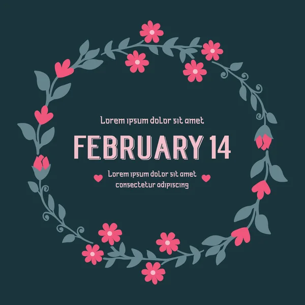 Tarjeta de felicitación fondos de pantalla de diseño para 14 Febrero, con hermosa hoja y marco de flores. Vector — Archivo Imágenes Vectoriales