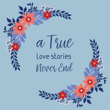 Yaprak ve çiçek çerçevesinin eşsiz şekli, romantik gerçek aşk davetiyesi şablonu tasarımı için. Vektör