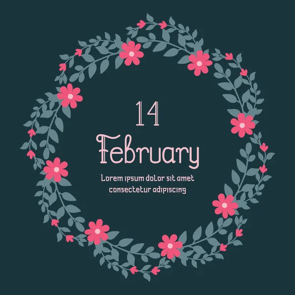 Diseño de póster para el 14 de febrero, con hermoso diseño de hoja y marco floral. Vector — Archivo Imágenes Vectoriales