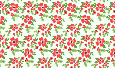 Noel için güzel kırmızı gül çiçeği, eşsiz bir yaprak ve çiçek desenli.