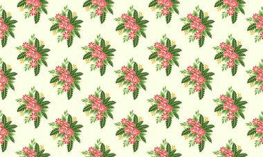 Yılbaşı çiçeği desenli arka plan, yaprak ve kırmızı gül çiçekli basit tasarım.