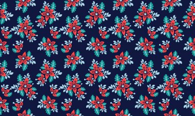 Noel için kırmızı çiçek desenli arkaplan, yaprak ve çiçek desenli.