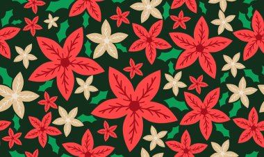 Antik çiçek desenli Noel arkaplanı, çiçek ve yaprağın eşsiz tasarımı.