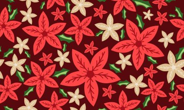 Antik çiçek desenli Noel arkaplanı, çiçek ve yaprağın eşsiz tasarımı.