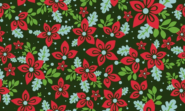 Fond sans couture motif fleur rouge pour Noël, avec décor de feuilles et de fleurs . — Image vectorielle