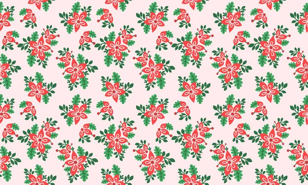 Beauté de fond de motif de fleur rouge pour Noël, avec la conception de feuilles et de fleurs . — Image vectorielle