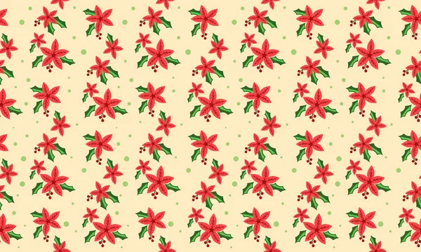Egyedülálló virág minta háttér karácsonyra, levél és virágos aranyos rajz. — Stock Vector