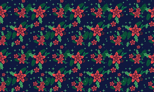 Modèle de fond de motif de fleur rouge pour Noël, avec la conception de feuilles et de fleurs . — Image vectorielle