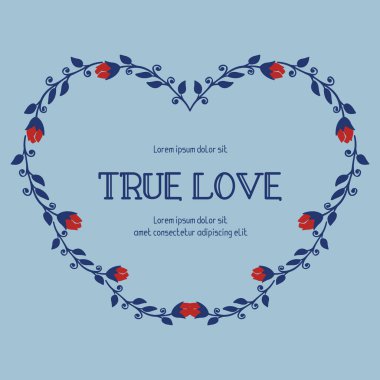Yaprağın basit şekli ve kırmızı çiçek çerçevesi gerçek aşk tebrik kartı şablonu için. Vektör